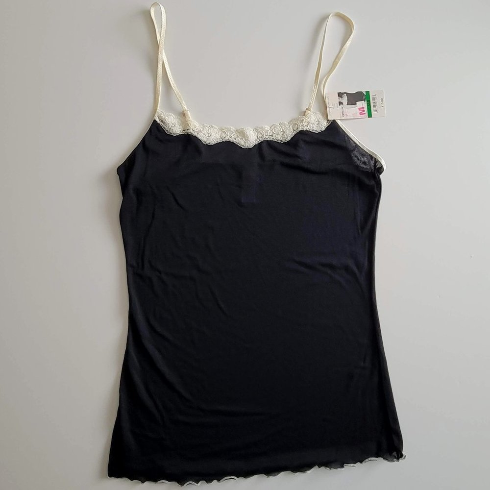 MAIDENFORM  Black Stretch Camisole with Ivory Trim, NWT, Sz L/36